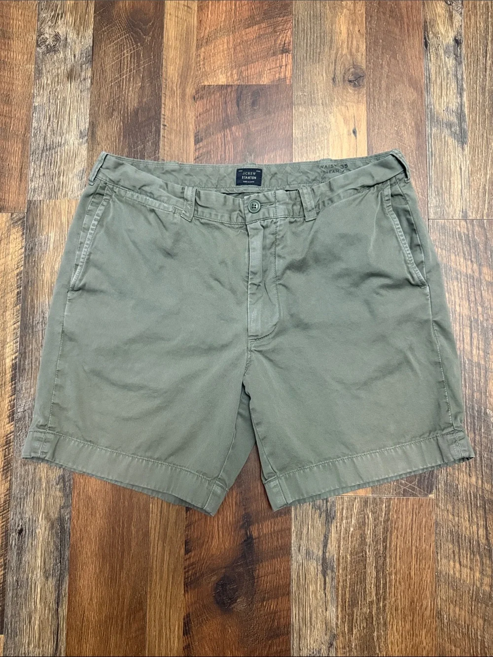 J.Crew Stanton Olive Green Chino Shorts Men’s Size 35 Classic Flat Front